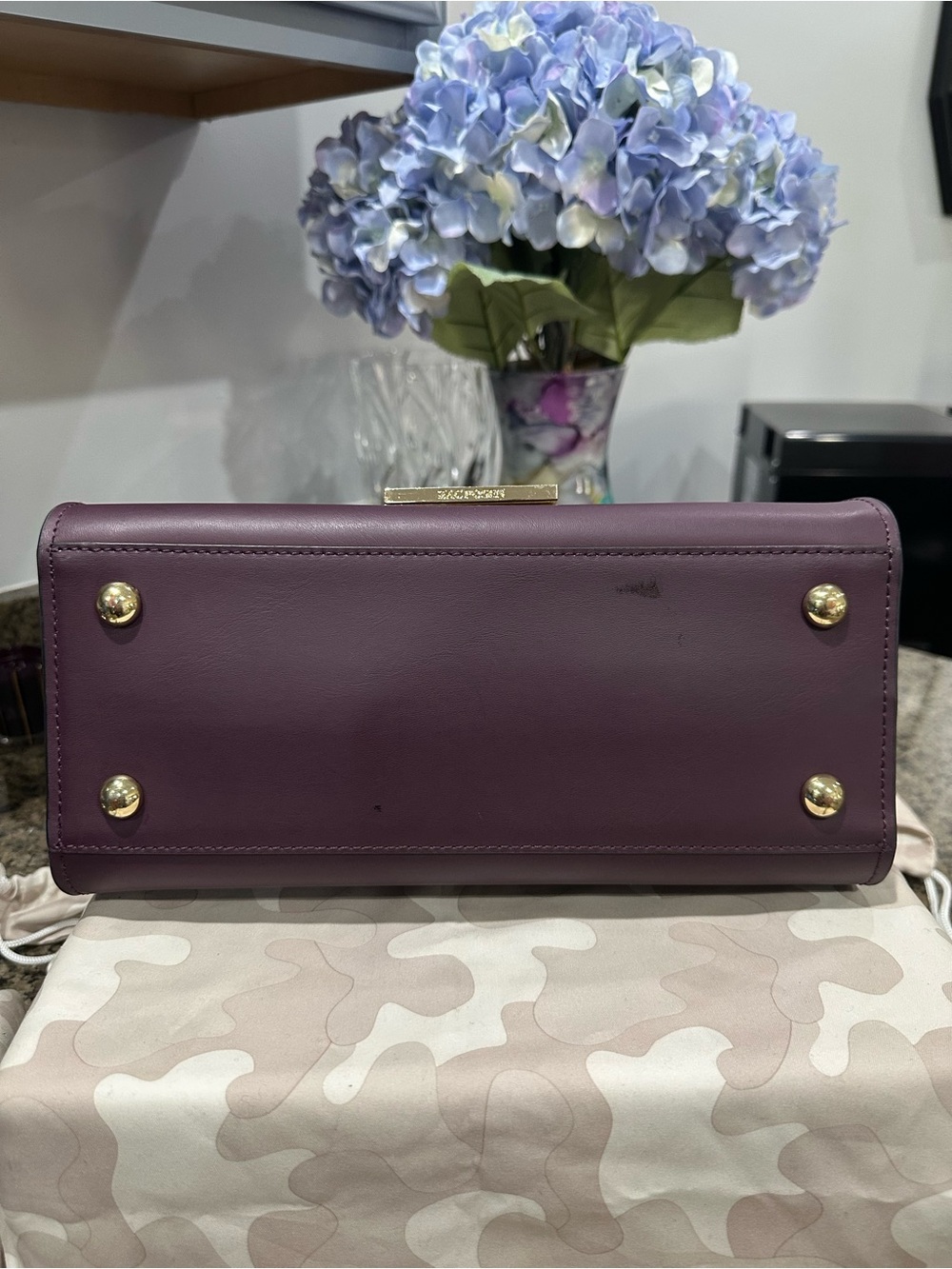 Zac Posen Plum Structured Top-Handle Satchel with Gold Hardware - Picture 4 of 12